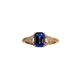 1.1ct Tanzanite Ring w Earth Mined Diamonds in Solid 14K Yellow Gold | Emerald Cut 7x5mm