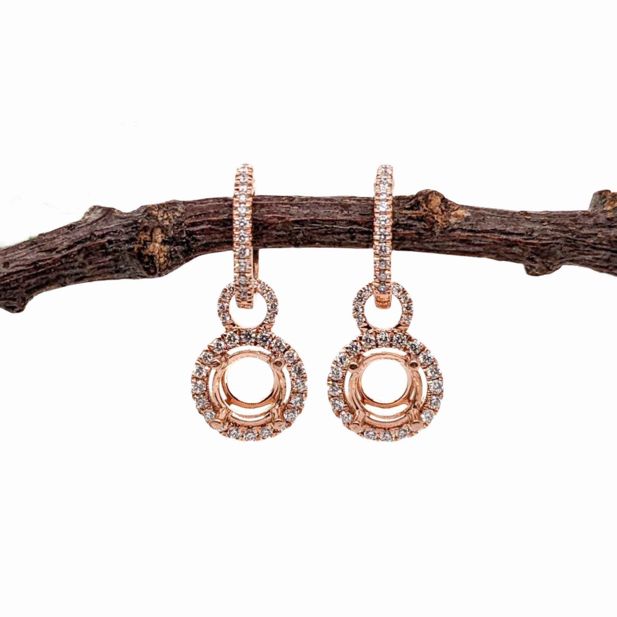 Dangle Earring Setting w Earth Mined Diamonds in Solid 14K Gold | RD 5mm