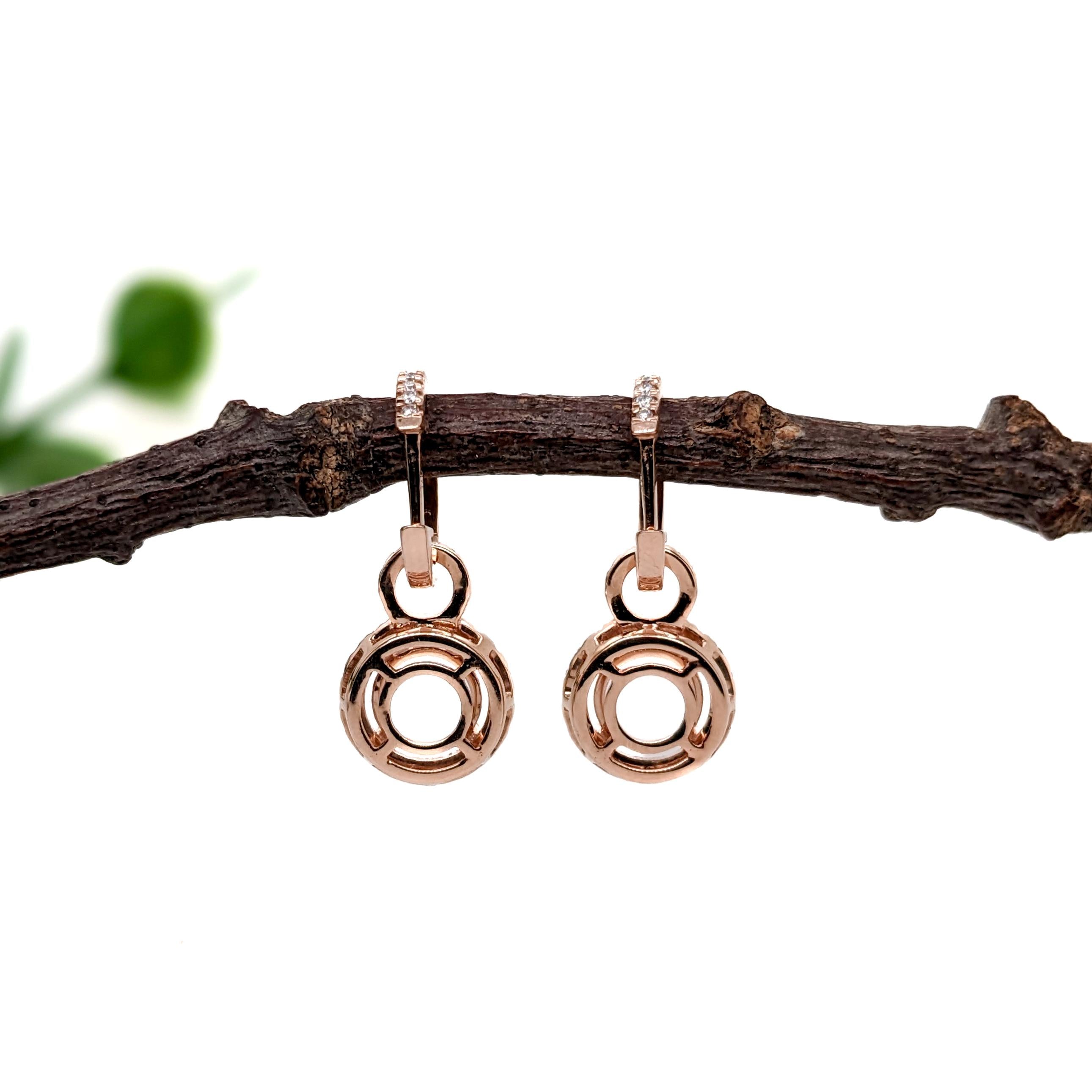 Dangle Earring Setting w Earth Mined Diamonds in Solid 14K Gold | RD 5mm