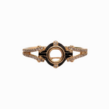 Bespoke Ring Semi Mount w Earth Mined Diamonds & Black Enamel in Solid 14K Gold