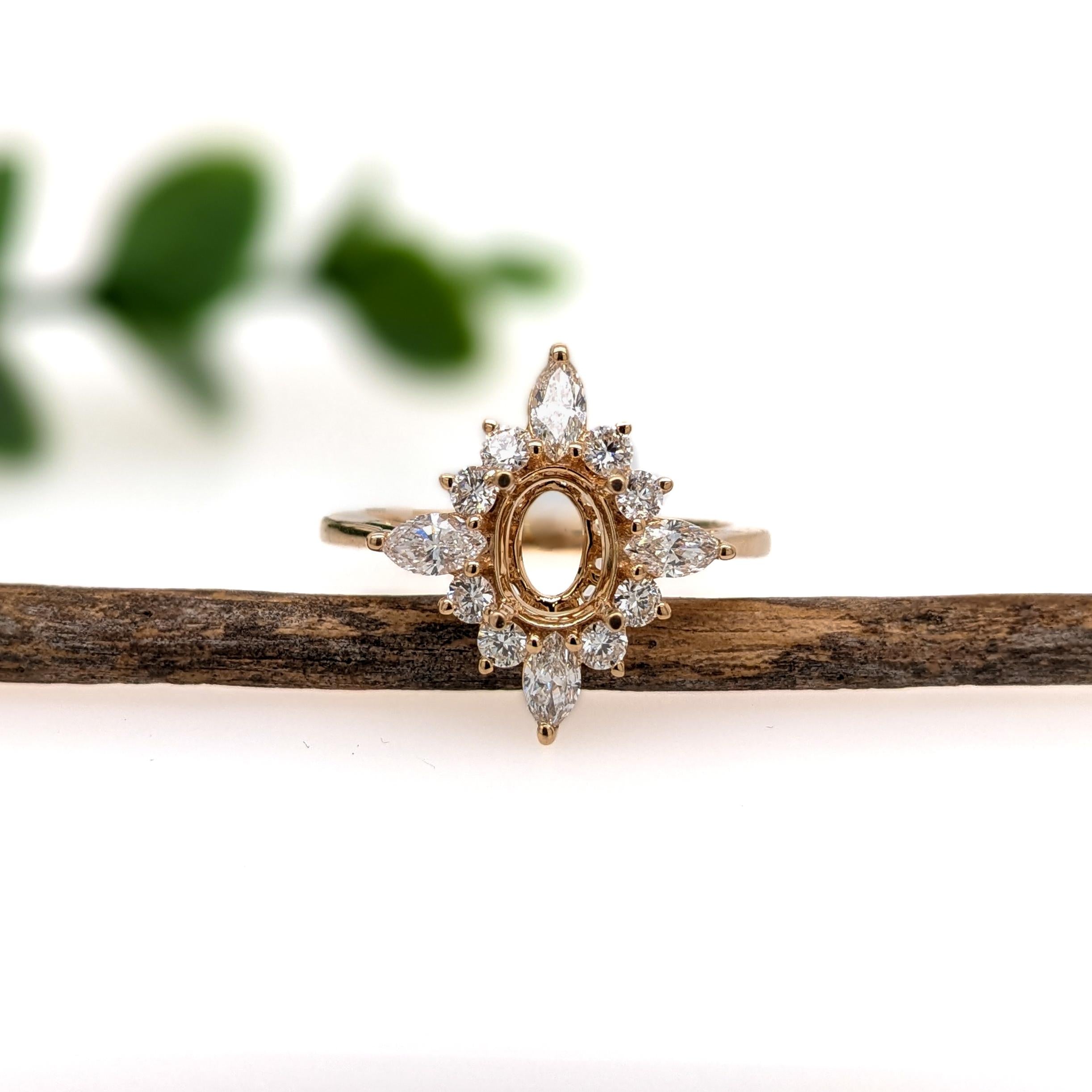 Bespoke North Star Ring Setting w Natural Diamond Halo in 14K Solid Gold