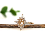 Bespoke North Star Ring Setting w Natural Diamond Halo in 14K Solid Gold