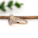 Tanzanite Ring w Earth Mined Diamonds in Solid 14K Yellow Gold | Round 6mm