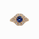 Tanzanite Ring w Earth Mined Diamonds in Solid 14K Yellow Gold | Round 6mm