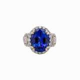 5.7ct Tanzanite Ring w Earth Mined Diamonds in 14K Solid Gold | Oval 13x10mm