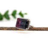 9.19ct Bi-Color Tourmaline Ring w Natural Diamond Halo in Solid 14k White gold