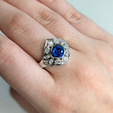 Yeri 14K White Gold 2.13cts Ceylon Sapphire Diamond Ring | Round 7mm
