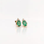 Emerald Stud Earrings w Earth Mined Diamonds in Solid 14K Gold | Oval 7x5mm