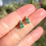Emerald Stud Earrings w Earth Mined Diamonds in Solid 14K Gold | Oval 7x5mm