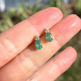 Emerald Stud Earrings w Earth Mined Diamonds in Solid 14K Gold | Oval 7x5mm