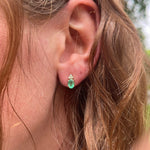 Emerald Stud Earrings w Earth Mined Diamonds in Solid 14K Gold | Oval 7x5mm