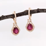 Madagascar Ruby Drop Earrings with Diamond Halo in 14K Gold
