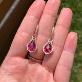 Madagascar Ruby Drop Earrings with Diamond Halo in 14K Gold