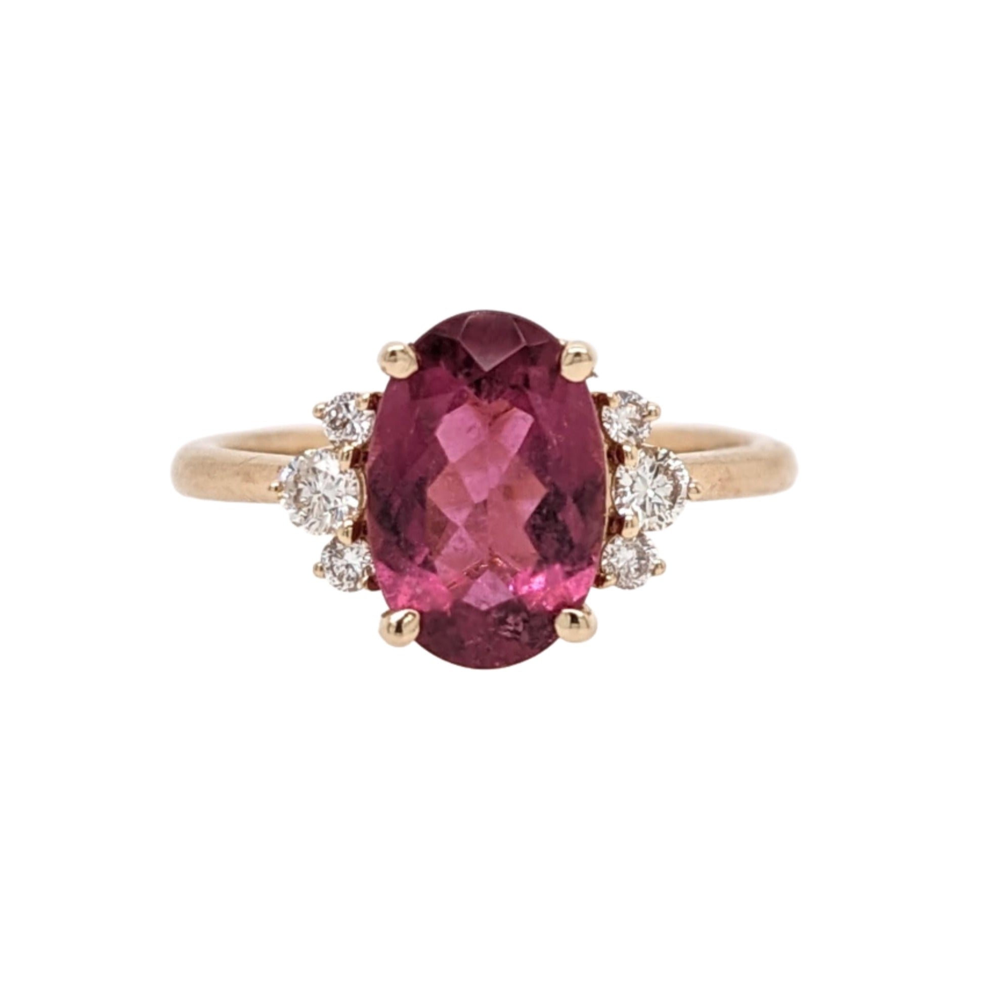 2ct Pink Tourmaline Ring w Earth Mined Diamonds in Solid 14K Yellow Gold OV 10x7