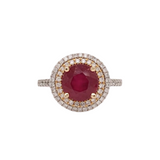 3cts Ruby Ring with a Double Halo of Diamonds  in Solid 14K Gold