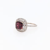 1.8ct Rhodolite Ring w Earth Mined Diamonds in Solid 14k White Gold | Cushion 6mm