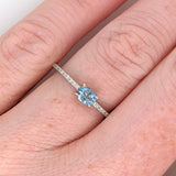 East West Aquamarine Ring w Natural Diamonds in Solid 14K White Gold Oval 3x5mm