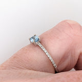 East West Aquamarine Ring w Natural Diamonds in Solid 14K White Gold Oval 3x5mm