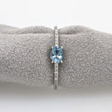 East West Aquamarine Ring w Natural Diamonds in Solid 14K White Gold Oval 3x5mm