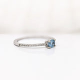 East West Aquamarine Ring w Natural Diamonds in Solid 14K White Gold Oval 3x5mm