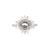 Aurora Collection Mixed Pear, Baguette & Round Ring Setting w Diamond Halo