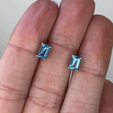 Swiss Topaz Emerald Cut Solitaire Stud Earrings | 6x4mm 7x5mm 8x6mm 9x7mm 10x8mm