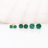 Emerald Round Martini Solitaire Stud Earrings | Round 3mm 4mm 5mm 6mm 7mm 8mm