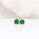 Emerald Round Martini Solitaire Stud Earrings | Round 3mm 4mm 5mm 6mm 7mm 8mm
