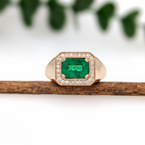 Ring Semi Mount w Earth Mined Diamonds in Solid 14K Gold | Emerald Cut 8x6mm