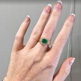 Ring Semi Mount w Earth Mined Diamonds in Solid 14K Gold | Emerald Cut 8x6mm