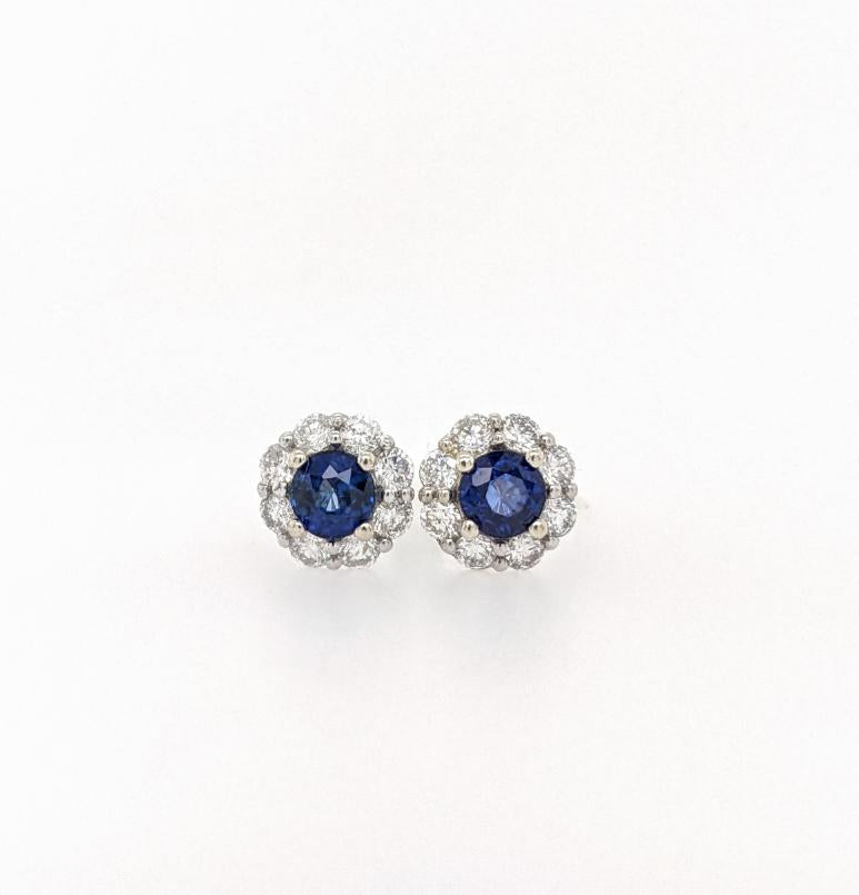 Dainty Round Earring Semi Mount w Diamond Halo in 14K Solid Gold | Customizable