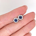 Dainty Round Earring Semi Mount w Diamond Halo in 14K Solid Gold | Customizable