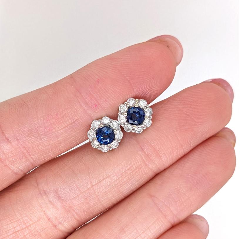 Dainty Round Earring Semi Mount w Diamond Halo in 14K Solid Gold | Customizable