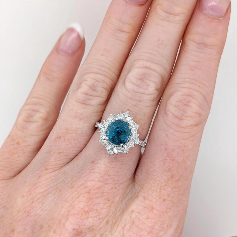 Art Deco Ring Semi mount w Earth Mined Diamonds in 14K Solid Gold | Cushion