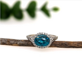 East West Split Shank Ring Setting w Natural Diamond Halo and Pave Diamond Shank in 14K Solid Gold | Oval Shape | Customizable