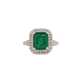 2.3ct Zambian Emerald Ring w Earth Mined Diamonds in Solid 14k White Gold | Cushion cut 8x7mm | May Birthstone