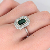 Zambian Emerald Ring w Earth Mined Diamonds in Solid 14k White Gold | Emerald cut 7x5mm | May Birthstone