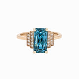 5.5ct Vibrant Blue Zircon Ring w Earth Mined Diamonds in Solid 14K Gold EM 10x6
