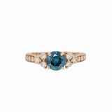 Vintage Inspired Blue Diamond Ring in Solid 14K Yellow Gold | Round 6mm | Textured Shank