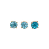 Saffira Electric Blue Zircon Stud Earrings: 14k Solid Gold,  Round 5mm