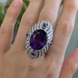 Statement 14K White Gold Amethyst Diamond Ring
