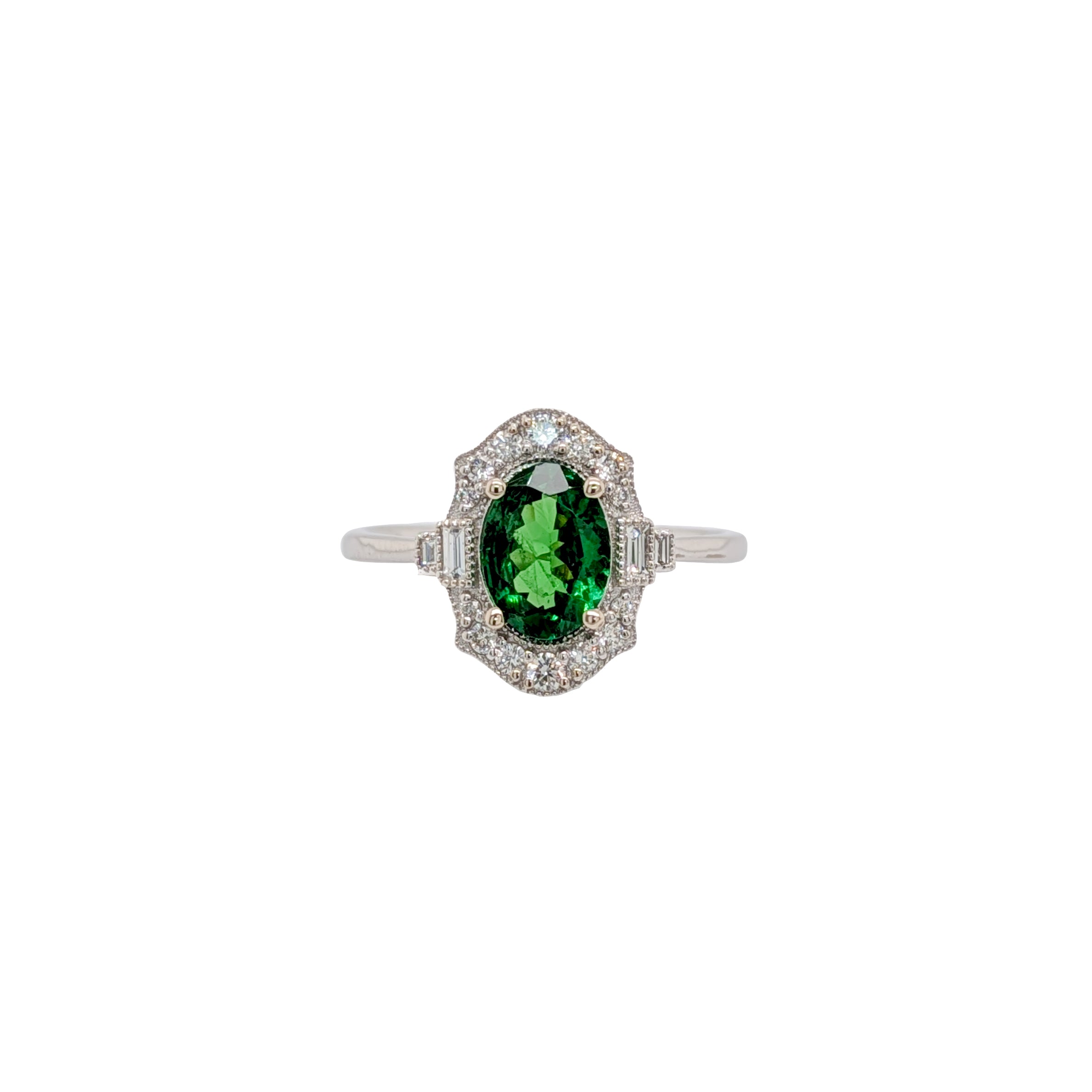 Spring Green 14K White Gold 0.94cts Rare Tsavorite Garnet Diamond Ring | Oval 7.9x5.8mm