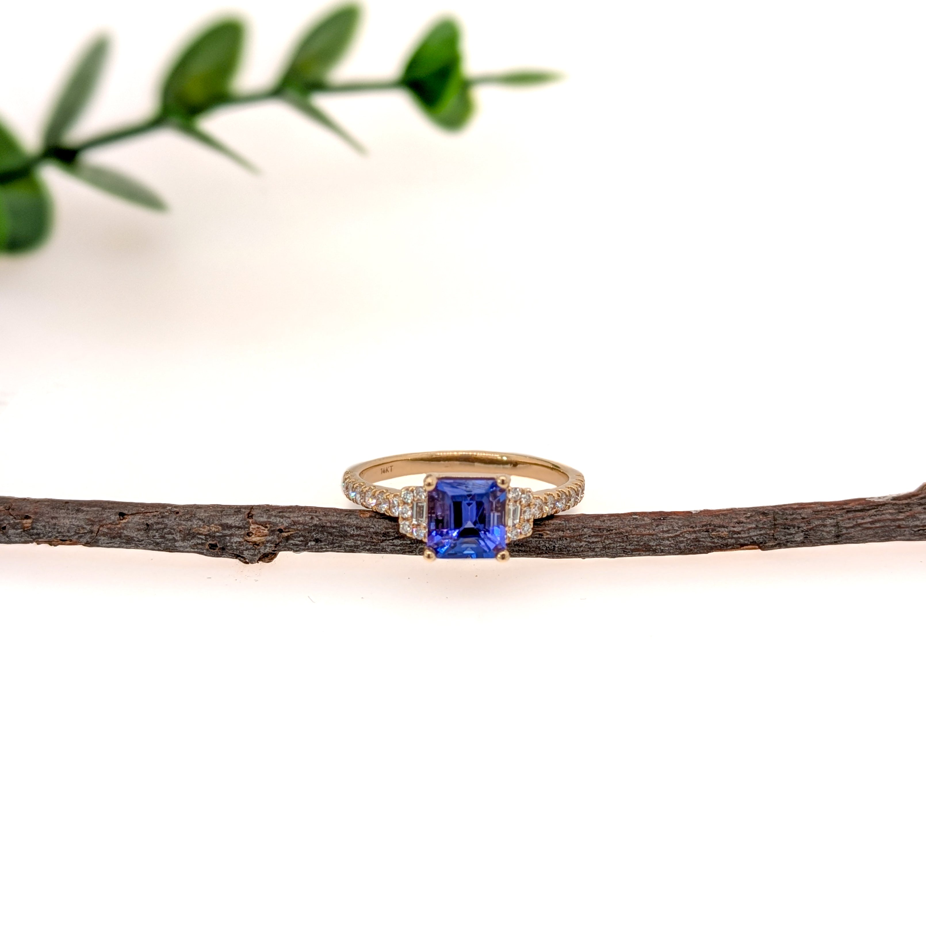 zanira 14k yellow gold 1.43cts tanzanite diamond ring | emerald cut 6mm