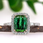Alka 14K White Gold 2.59cts Indicolite Tourmaline Diamond Ring | Emerald Cut 9x7mm