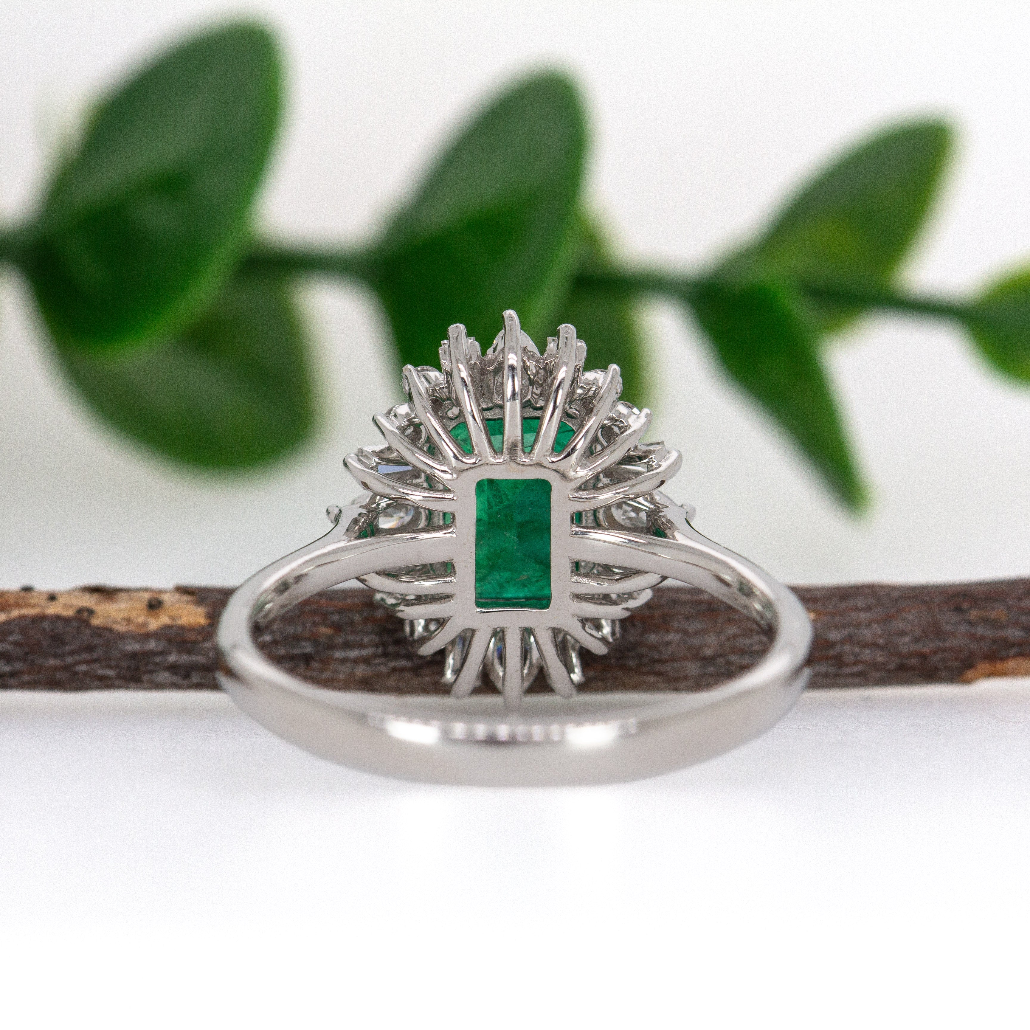 Mukta 14K White Gold 1.66cts Zambian Emerald Diamond Ring | Emerald Cut  8x6mm