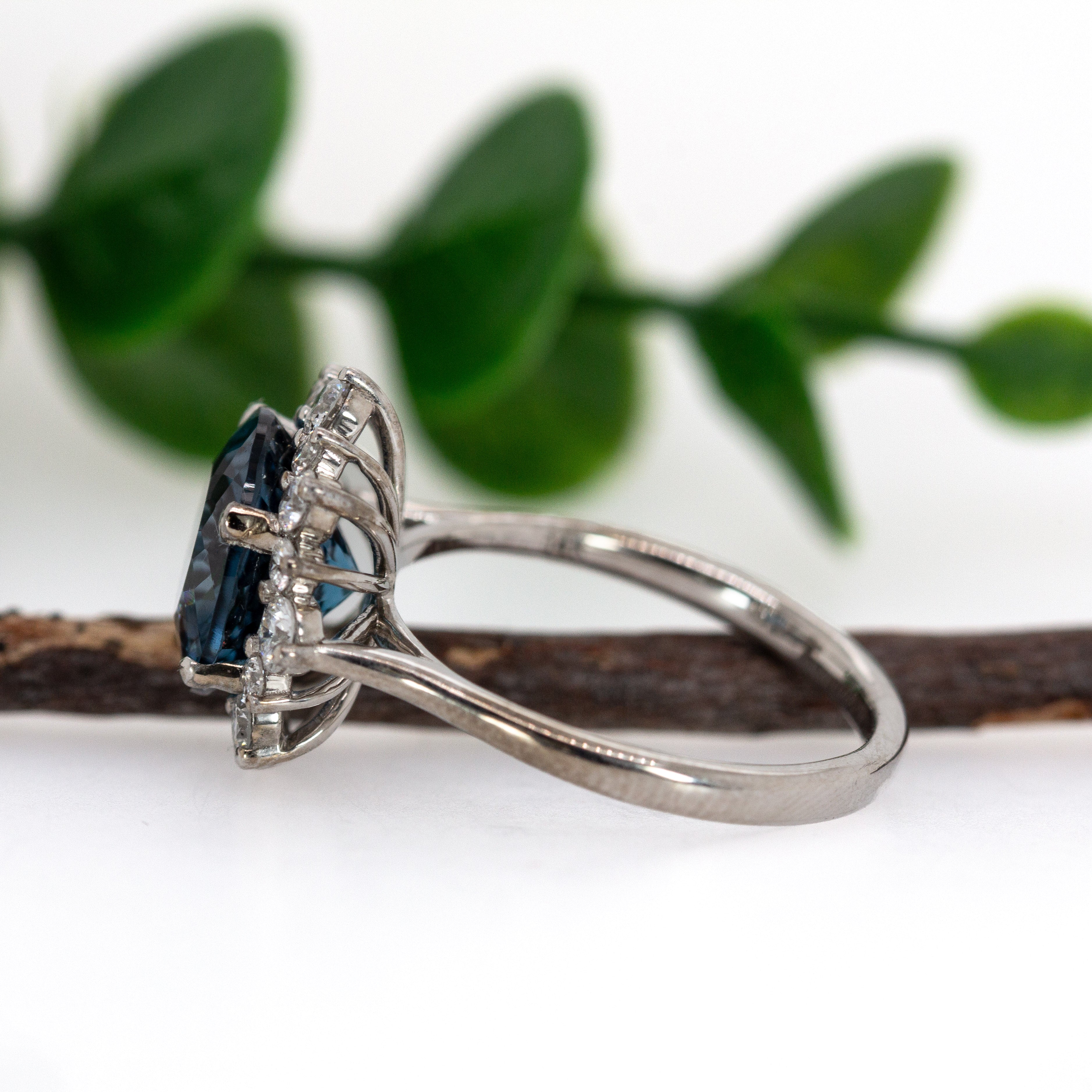 Tanu 14K White Gold 4.05cts London Blue Topaz Diamond Ring | Round 10mm