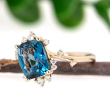 Llyas 14K Yellow Gold 2.55cts London Blue Topaz Diamond Ring | Cushion 9x7mm