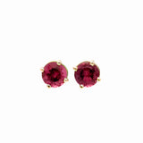 Rubellite Tourmaline Four Prong Studs in Solid 14K Gold | Round 4.5mm 6mm