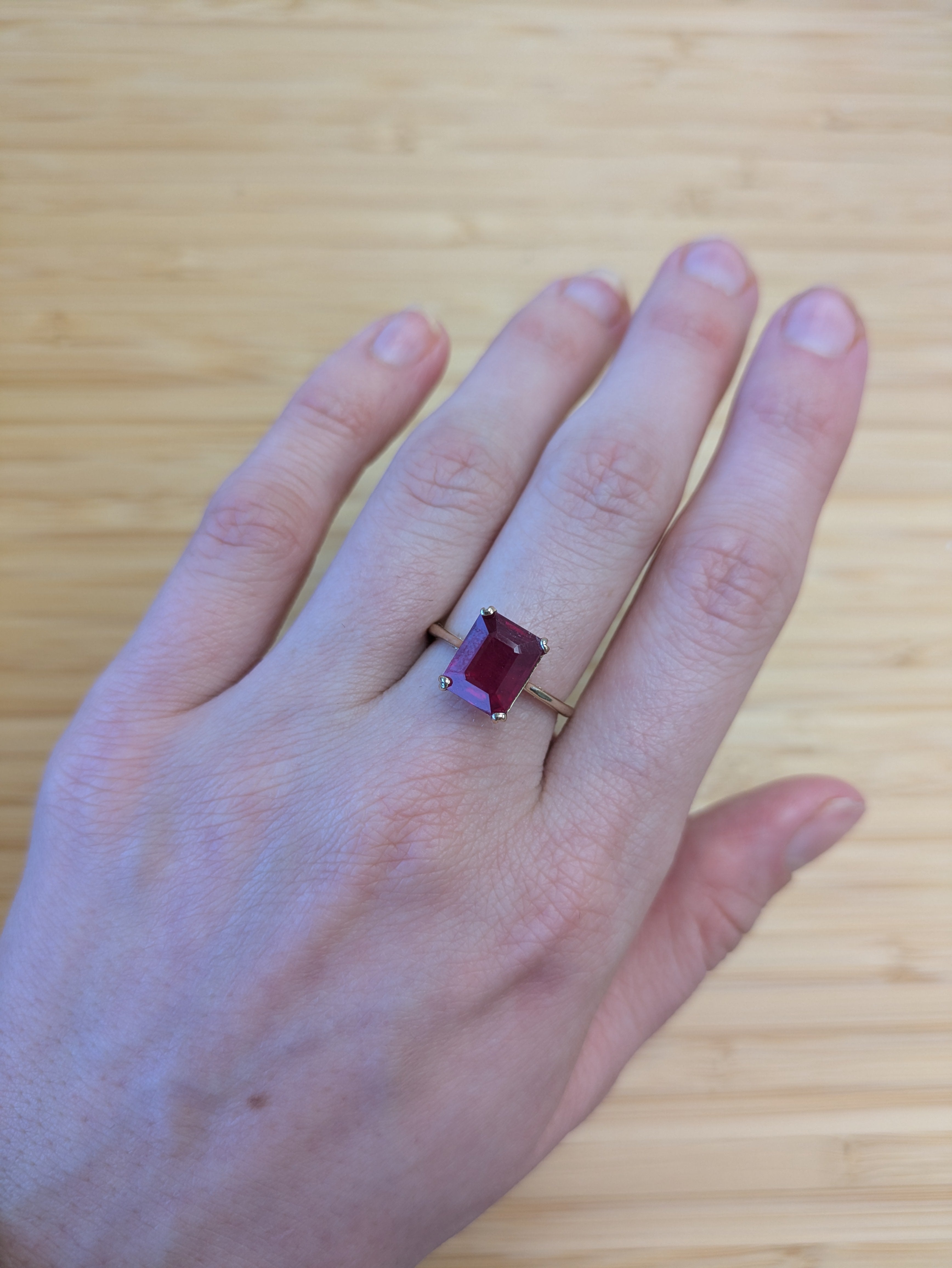 Sofia 14K Yellow Gold 4.81cts Madagascar Ruby Ring | Emerald Cut 10x8mm