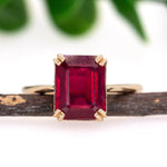 Raha 14K Yellow Gold 4.03cts Ruby Ring | Emerald Cut 9x7mm